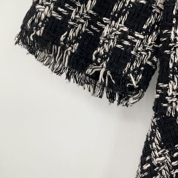 Zara Black White Houndstooth Tweed 3/4 Sleeve Blouse Top Medium - Picture 8 of 9